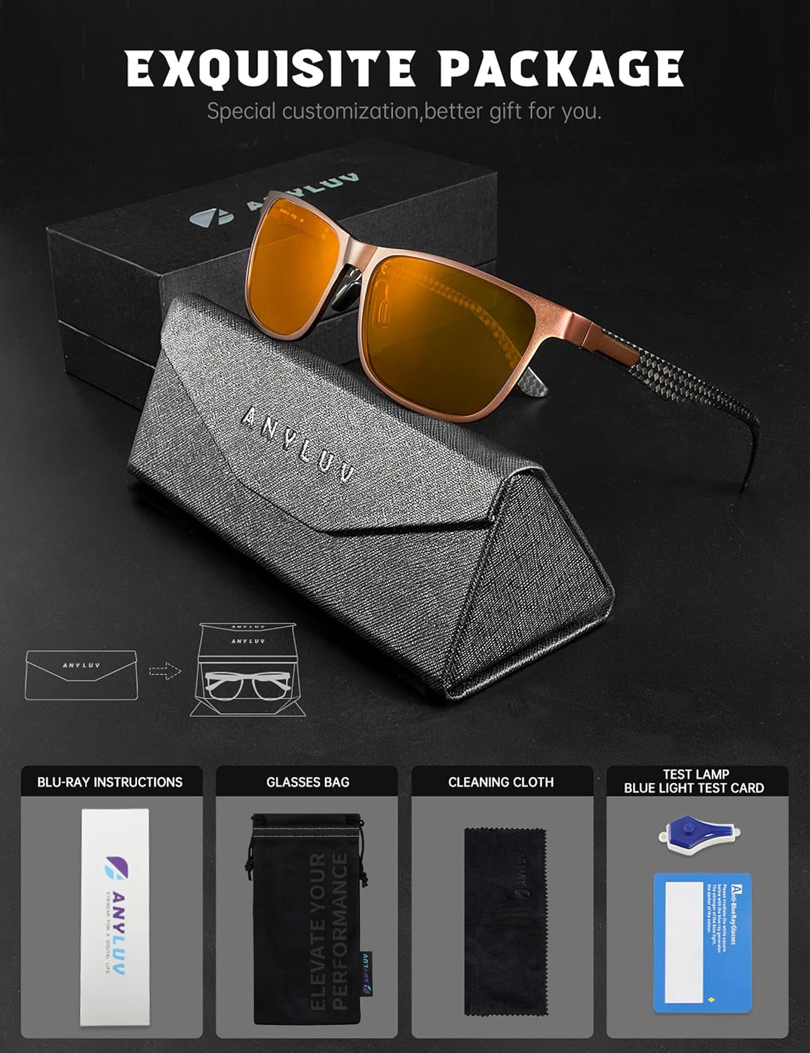 Blue Light Blocking Glasses Men, Black Al-Mg Metal Carbon Fiber