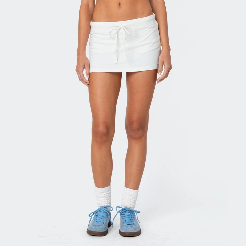Preppy Fashion Mini Skirts Solid Color Drawstring Elastic Waist Pencil Skirts Summer Casual Short Skirts Women'S Sporty Outfits