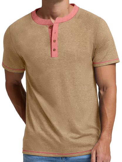 Henley Men Shirts Short Sleeve T Shirts for Men Crew Neck Color Block Men Shirts