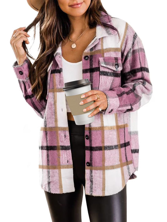 Flannel Shirts for Women Plaid Jackets Long Sleeve Shackets Womens Button down Coats Warm Blouses