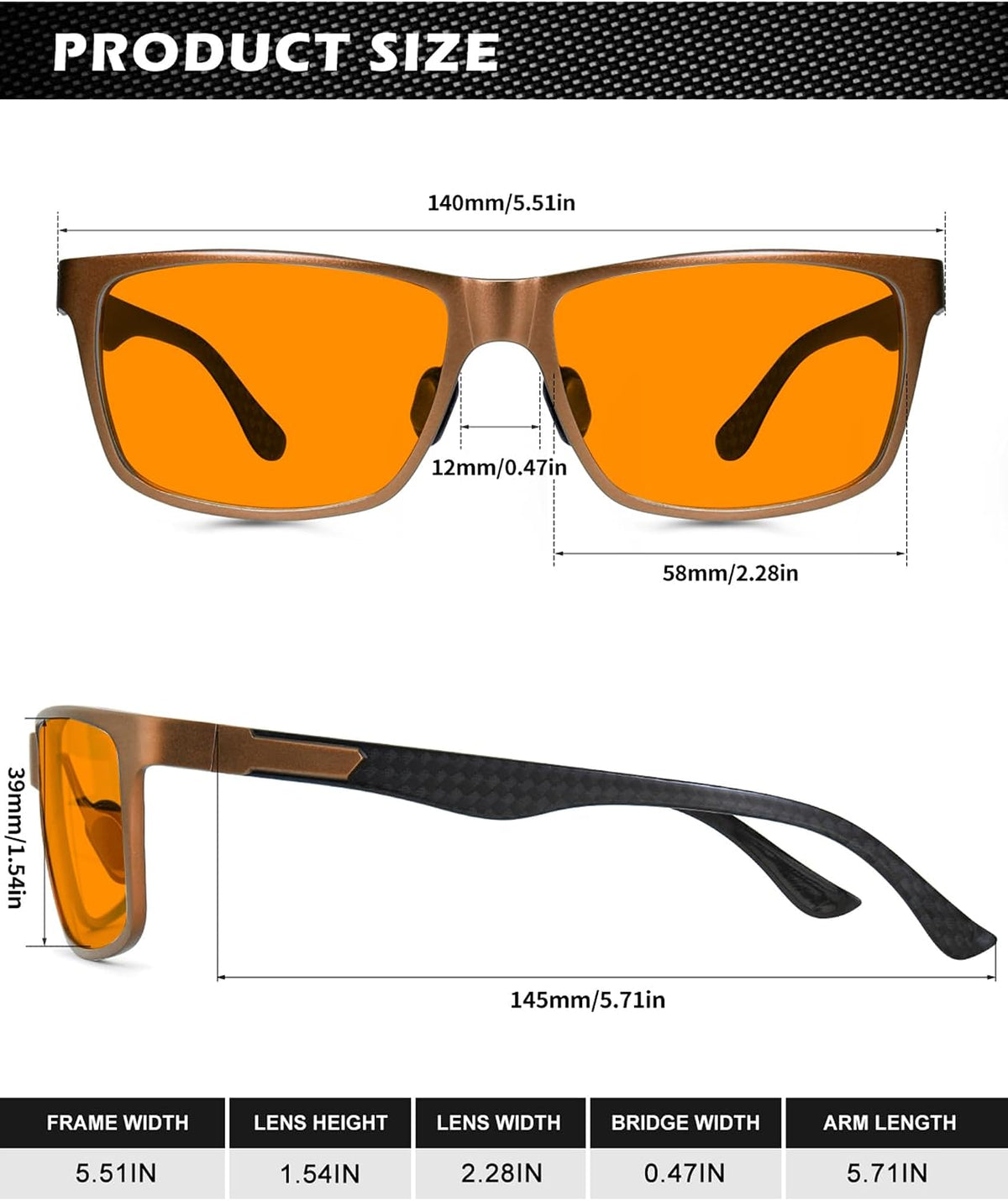 Blue Light Blocking Glasses Men, Black Al-Mg Metal Carbon Fiber