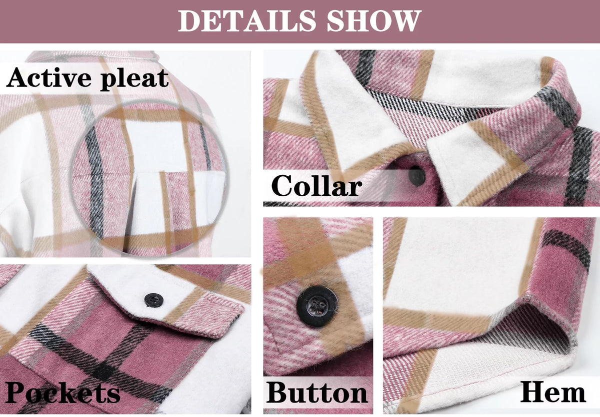 Flannel Shirts for Women Plaid Jackets Long Sleeve Shackets Womens Button down Coats Warm Blouses