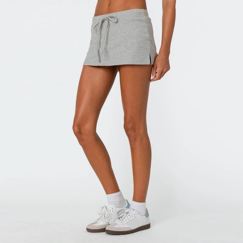 Preppy Fashion Mini Skirts Solid Color Drawstring Elastic Waist Pencil Skirts Summer Casual Short Skirts Women'S Sporty Outfits