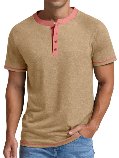 Henley Men Shirts Short Sleeve T Shirts for Men Crew Neck Color Block Men Shirts