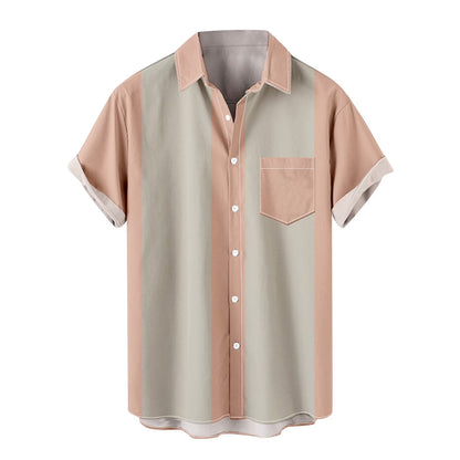 Mens Hawaii Shirts Big and Tall Summer Casual Loose Lapel Color Block Tops Tee Tops Beach Shirts with Pockets S-4XL