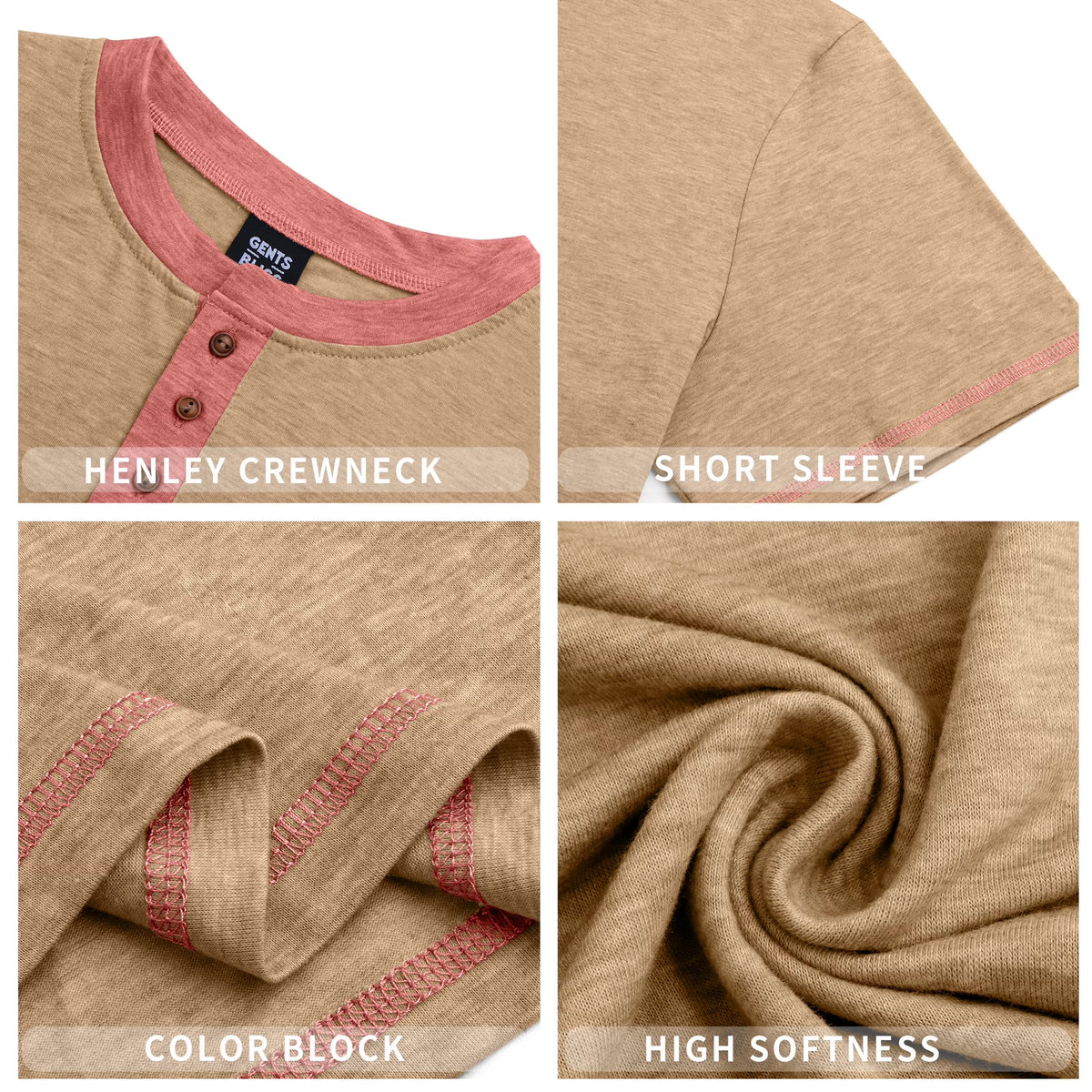 Henley Men Shirts Short Sleeve T Shirts for Men Crew Neck Color Block Men Shirts