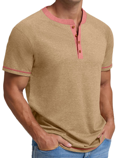 Henley Men Shirts Short Sleeve T Shirts for Men Crew Neck Color Block Men Shirts